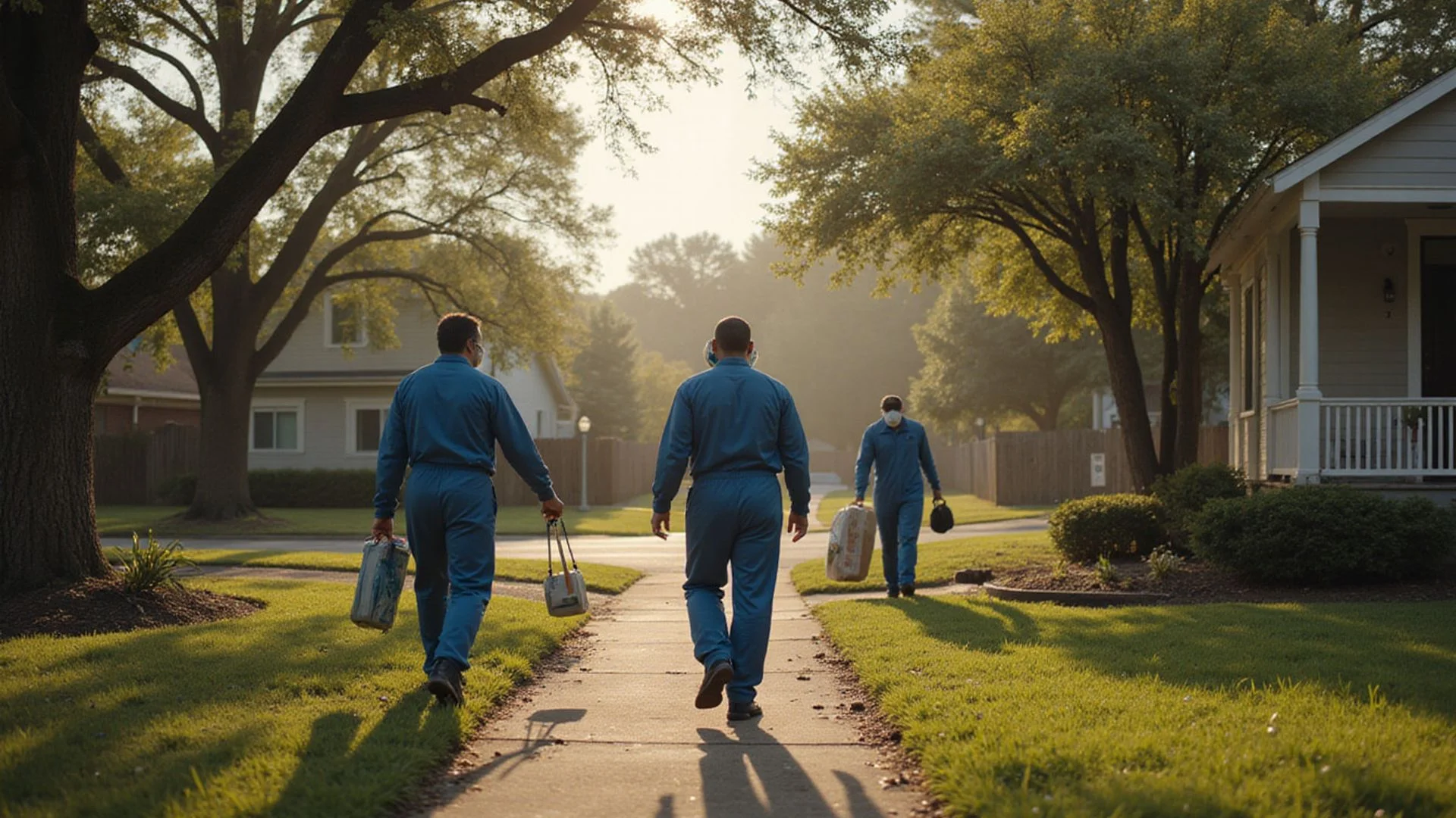 Professional hoarding cleanup team arriving at a Houston residential property